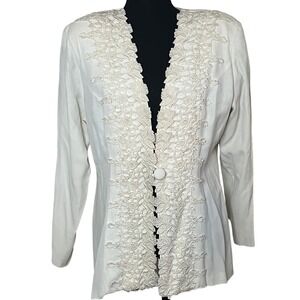 Vintage‎ Romantic Cream Lace Embellished Lightweight One button Blazer Romantic